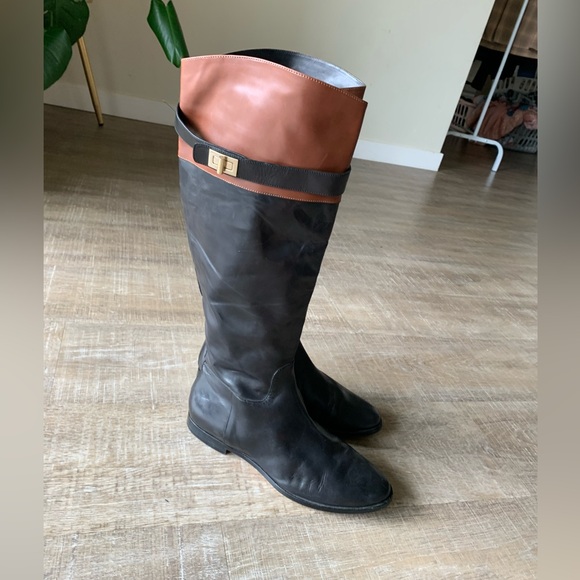 Cole Haan NikeAir Tall Knee High Riding Black Brown Leather Boots Women’s 9B - Picture 9 of 16
